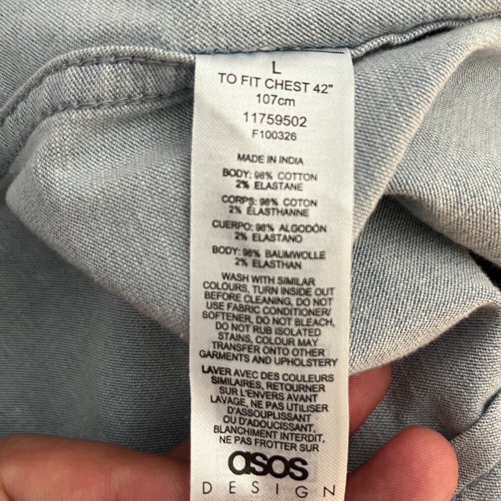 ASOS Mens LARGE Short Sleeve Slim Fit Western Denim Shirt - Picture 8 of 8